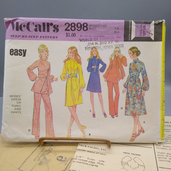 McCalls Other - Vintage Sewing PATTERN McCalls 2898, Misses Easy 1971 Step by Step Dress Tunic